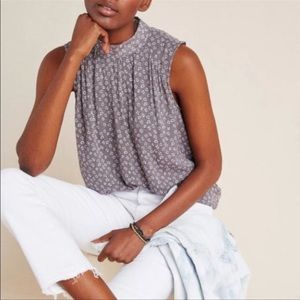 Anthropologie Cloth and Stone Grey Floral Tank